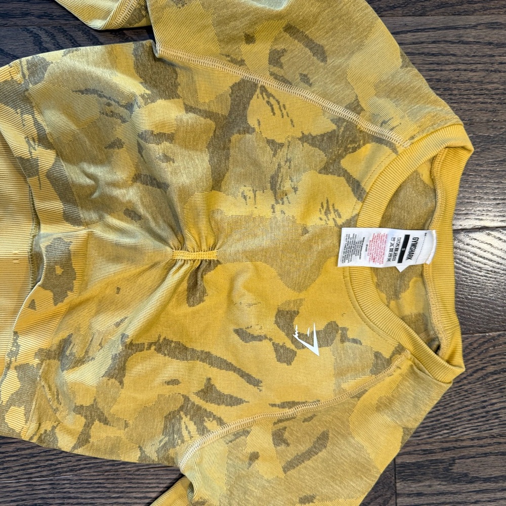 Gymshark Women's Yellow Camo Crop Top